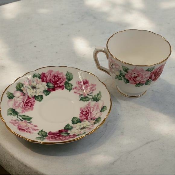 Vintage Crown Staffordshire England Teacup & Saucer, Tiffany Rose Bone China - Picture 4 of 8